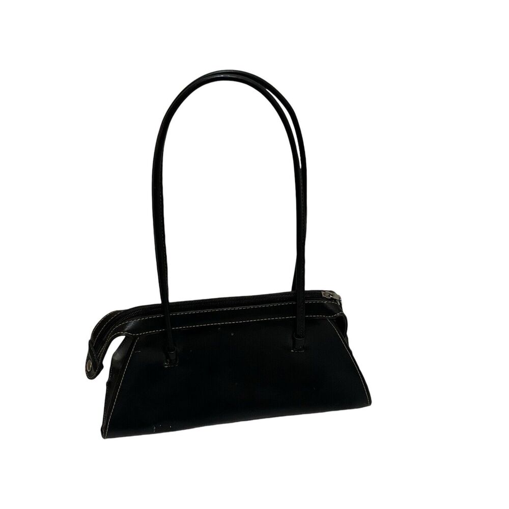 Womens Black Faux Leather Mini Bag Purse Y2K Double Straps Shoulder Bag 6X11